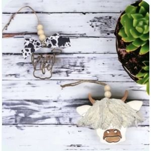 Car Charm for Rearview Mirror - Highland Cow - New